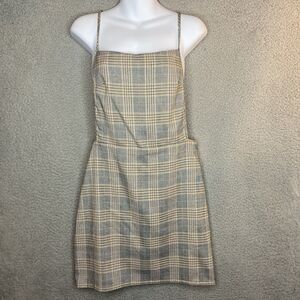 TWIIN Y2K Academia TWEE Gray Black Plaid Jumper Miniskirt Overalls Dress Sz M